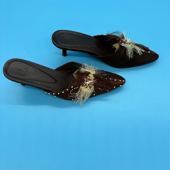 Foratempo Vintage Embellished Brown Women's Slides with Kitten Heels Size 36/5.5 - Picture 3 of 8